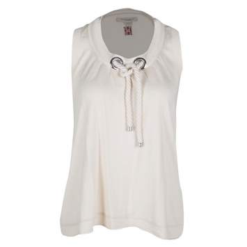 Pre Owned Burberry London Beige Silk and Cashmere Knit Rope Cord Detail Sleeveless Top S
