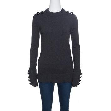 Pre Owned Burberry Prorsum Grey Merino Wool and Cashmere Shoulder Button Detail Sweater M