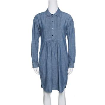 Pre Owned Burberry Brit Indigo Chambray Pintuck Detail Shirt Dress S