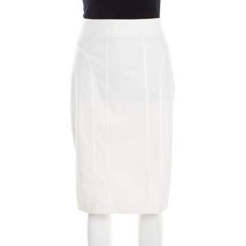 Pre Owned Burberry Off White Cotton Pencil Skirt M