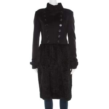 Pre Owned Burberry Prorsum Black Wool and Cashmere Rabbit Fur Panel Detail Dress Coat M