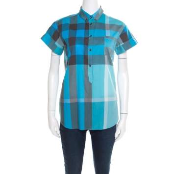 Pre Owned Burberry Brit Multicolor Checked Cotton Short Sleeve Shirt XS