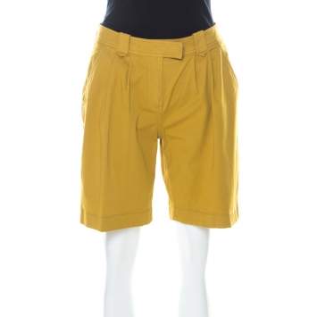 Pre Owned Burberry Mustard Yellow Cotton High Waist Back Buckle Detail Shorts S