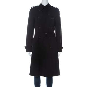 Pre Owned Burberry London Black Cotton Double Breasted Mid Length Trench Coat S