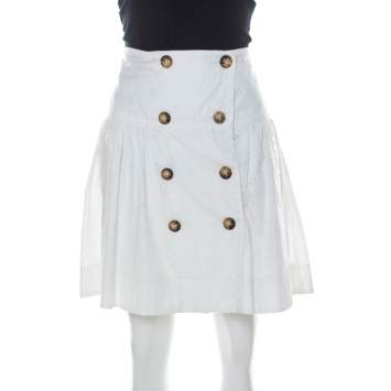 Pre Owned Burberry London White Eyelet Cotton Button Front Short Flared Skirt S 
