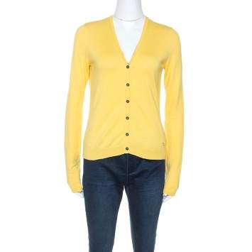 Pre Owned Burberry Brit Yellow Knit Button Front Cardigan S