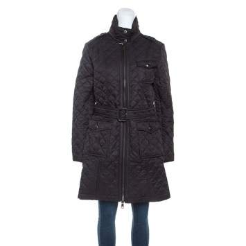 Pre Owned Burberry Black Diamond Quilted Coat M