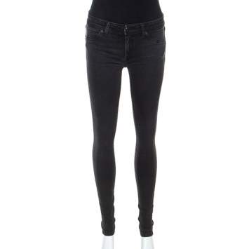 Pre Owned Burberry Brit Dark Grey Denim Skinny Low Rise Jeans M