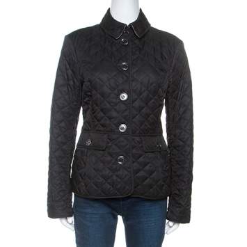 Pre Owned Burberry Brit Black Diamond Quilted Button Front Jacket M