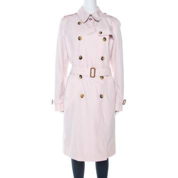 Pre Owned Burberry Pink Cotton Double Breasted Harbourne Trench Coat L