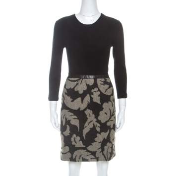 Pre Owned Burberry Brit Black Rib Knit And Floral Jacquard Midi Dress M