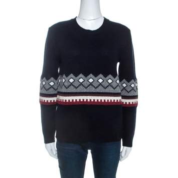 Pre Owned Burberry Navy Blue Wool Knit crew Neck Jumper S