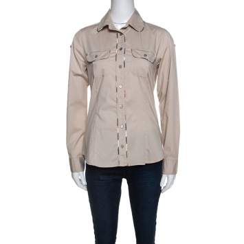 Pre Owned Burberry Light Beige Stretch Cotton Rib Trim Detail Shirt S