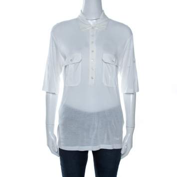 Pre Owned Burberry Brit White Modal Collared Top M