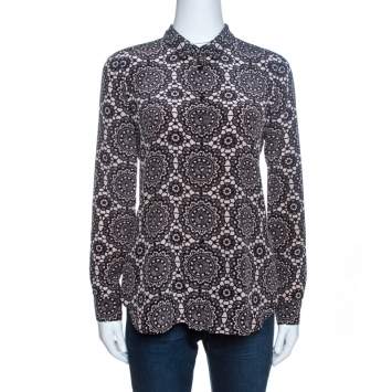 Pre Owned Burberry Bicolor Kensington Lace Print Silk Long Sleeve Shirt S