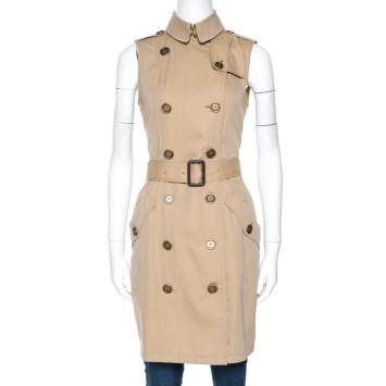 Pre Owned Burberry Brit Beige Cotton Sleeveless Trench Coat S