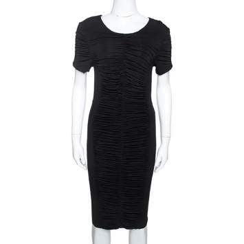Pre Owned Burberry Black Stretch Knit Ruched Bodycon Dress M