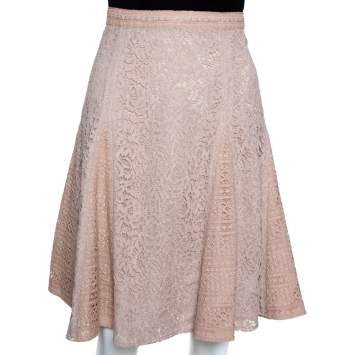 Pre Owned Burberry Pale Pink Corded Lace Paneled A Line Skirt M