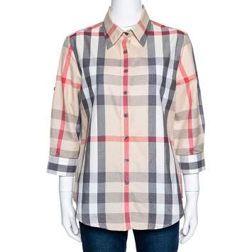 Pre Owned Burberry Beige House Check Lurex & Cotton Blend Shirt XL 