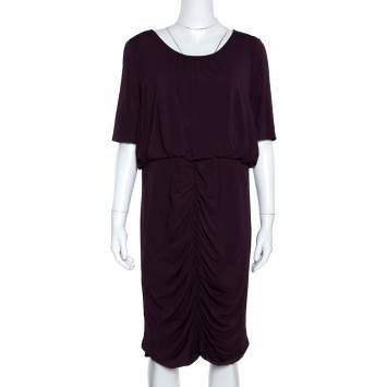 Pre Owned Burberry Purple Jersey Ruched Short Sleeve Midi Dress XL