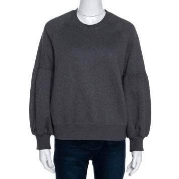 Pre Owned Burberry Dark Grey Knit Balloon Sleeve Jumper XS