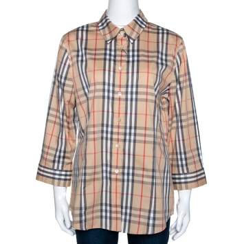 Pre Owned Burberry Beige Novacheck Cotton Button Front Shirt L