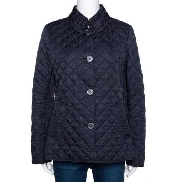 Pre Owned Burberry Brit Navy Blue Diamond Quilted Button Front Jacket M