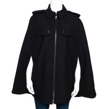 Pre Owned Burberry Black Wool Blend Cape Coat M
