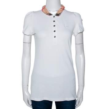 Pre Owned Burberry Brit White Cotton Checked Collar Polo T-Shirt S