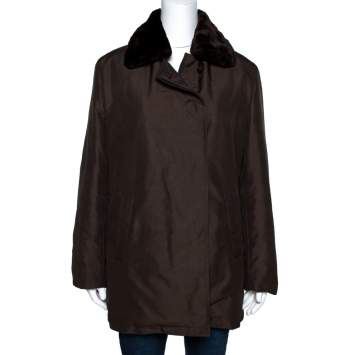 مملوكة مسبقًا Burberry Vintage Brown Button Front Puffer Jacket L