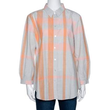 Pre Owned Burberry Brit Grey & Pink Giant Checked Cotton Shirt XL
