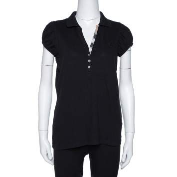 Pre Owned Burberry Brit Black Cotton Puff Sleeve Polo T-Shirt L