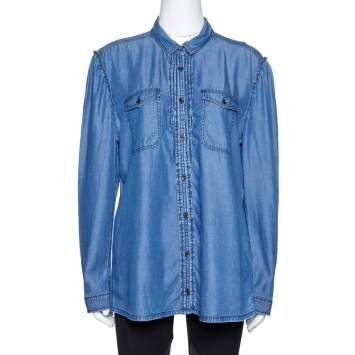 Pre Owned Burberry Brit Blue Lyocell Chambray Pintuck Detail Shirt XL