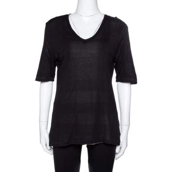 Pre Owned Burberry Black & Moss Green Modal Reversible Layered Top M