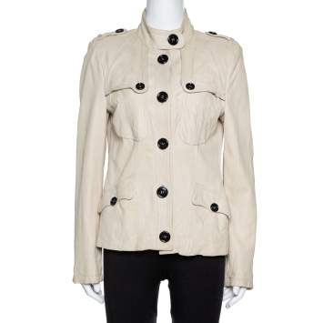Pre Owned Burberry Beige Leather Button Front Jacket M