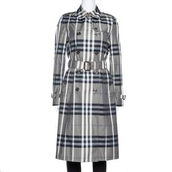 Pre Owned Burberry Black Nova Check Belted Trench Coat S