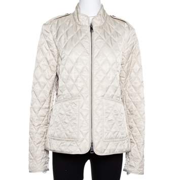 Pre Owned Burberry Brit Beige Quilted Zip Front Jacket XL