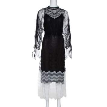 Pre Owned Burberry Color Block Tulle Fawne Midi Dress L