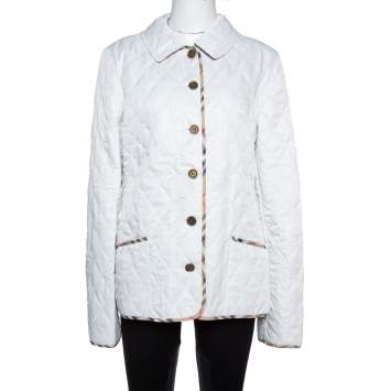 Pre Owned Burberry White Diamond Quilted Button Front Jacket L