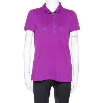 Pre Owned Burberry Brit Purple Cotton Ruffled Collar Polo T-Shirt M