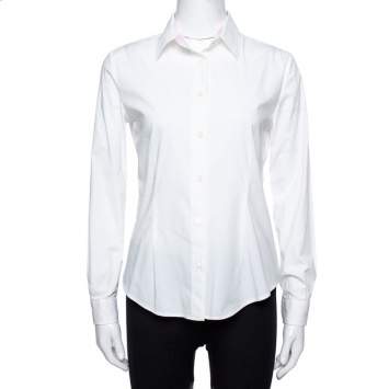 Pre Owned Burberry White Stretch Cotton Button Front Shirt S