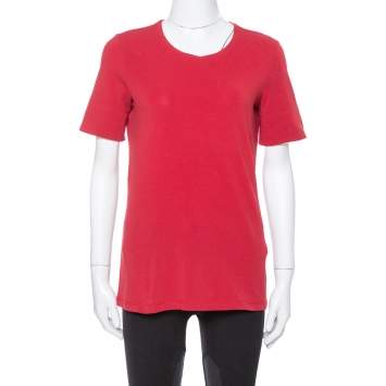 Pre Owned Burberry Red Nova Check Trimmed T Shirt M