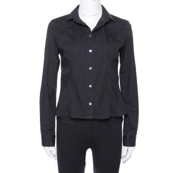 Pre Owned Burberry Black Stretch Cotton Long Sleeve Shirt M