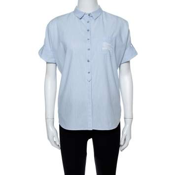 Pre Owned Burberry Brit Light Blue Novacheck Detail Cotton Shirt XS