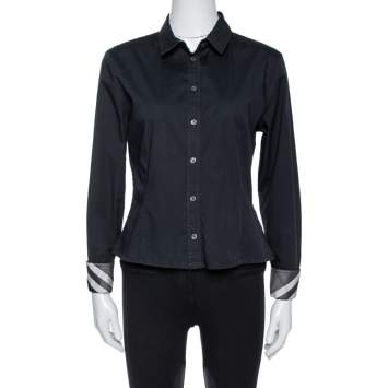Pre Owned Burberry Brit Black Stretch Cotton Long Sleeve Shirt M