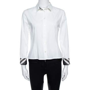 Pre Owned Burberry Brit White Stretch Cotton Long Sleeve Shirt M