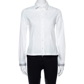 Pre Owned Burberry Brit White Cotton Studded Cuff Long Sleeve Shirt S