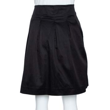 Pre Owned Burberry Black Cotton Pleated Skirt S