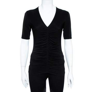 Pre Owned Burberry London Black Stretch Knit Ruched V-Neck Top S