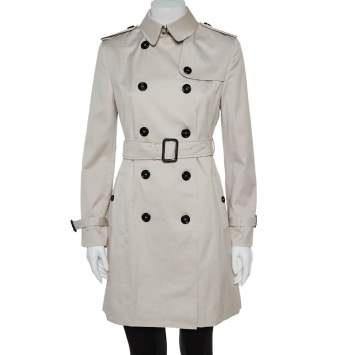 Pre Owned Burberry Stone Cotton Belted Trench Coat S